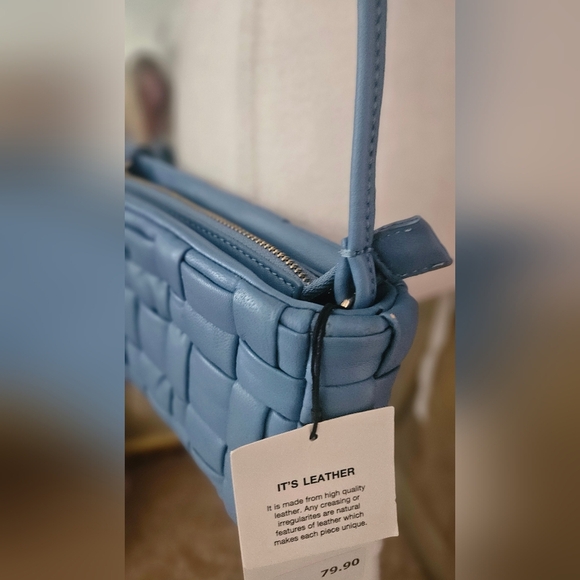 ZARA 100% Sheep Leather Quilted Crossbody Purse In Blue. NWT - Picture 16 of 16